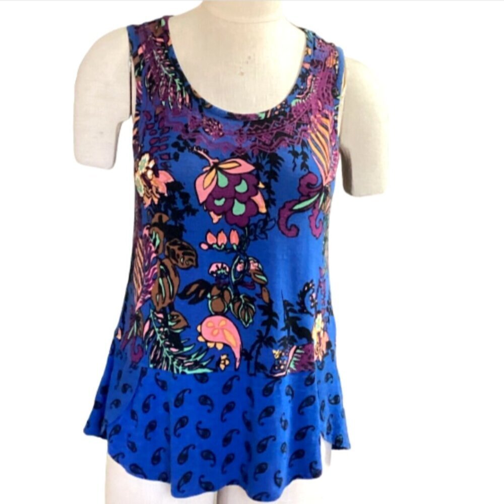 Max Jeans Contemporary Mixed Pattern Embroidered Peplum Tank Top XS 64i